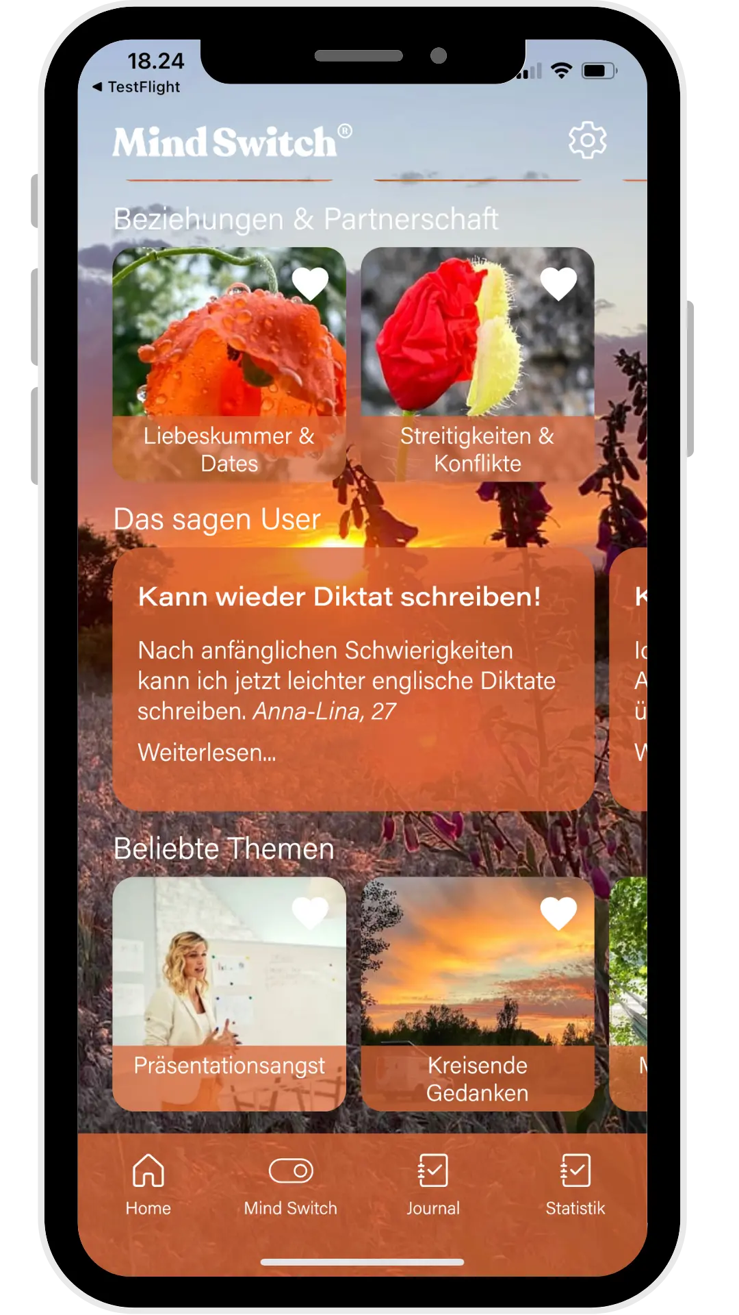 Mind Switch App Home Screen Testimonial